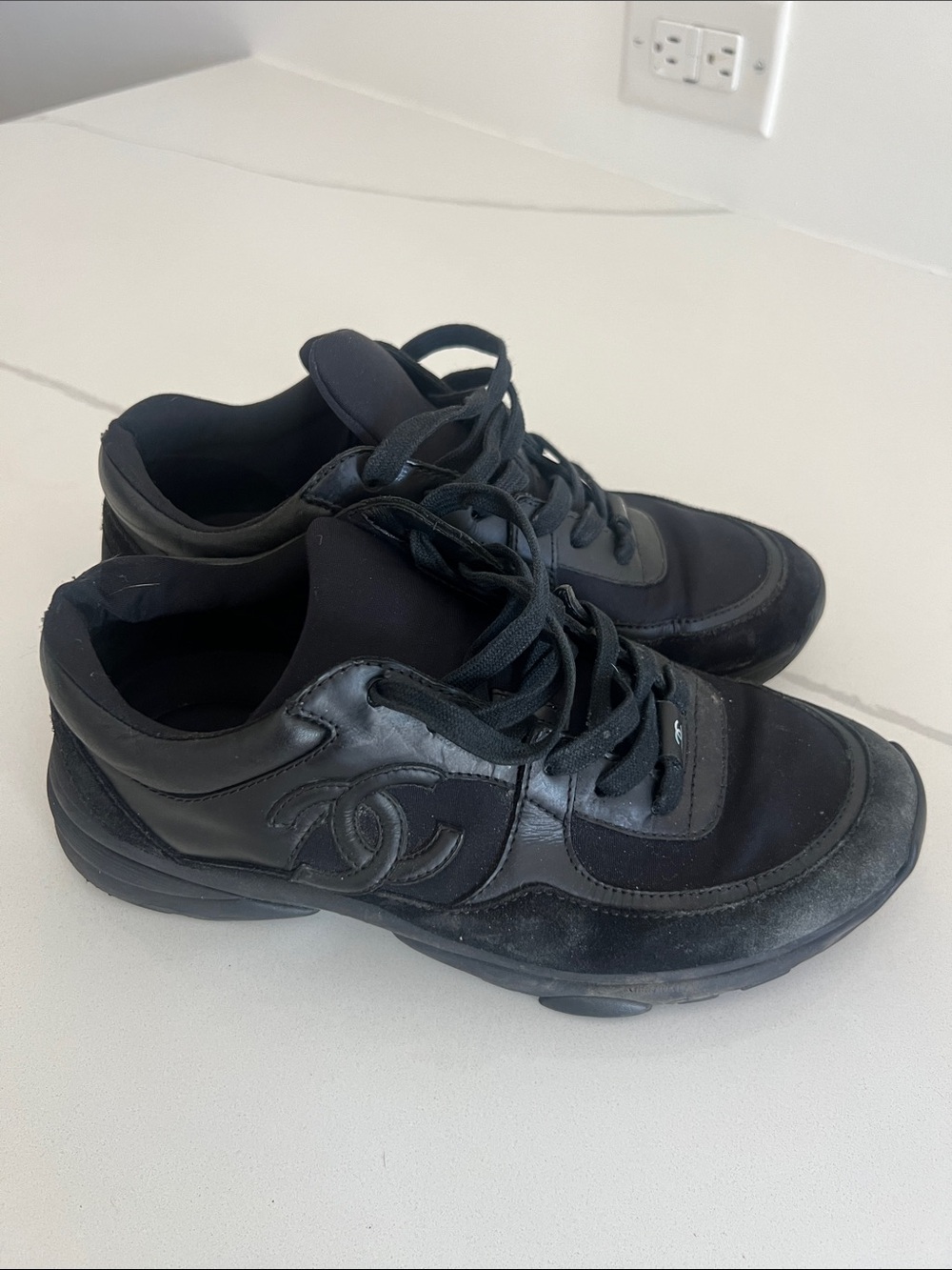 CHANEL Black Men's Lace-Up Logo Sneakers